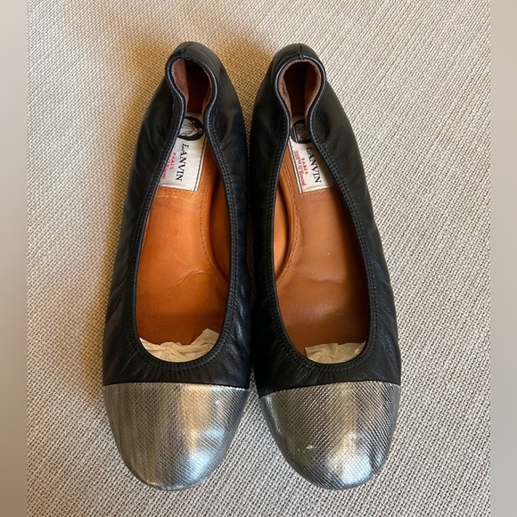 Lanvin Classic Cap Toe Leather Ballerina Flats - Picture 1 of 10